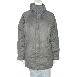 Cabela’s Goose Down Womens Jacket Gray Faux Suede Puffer 550 Fill Outdoors Small